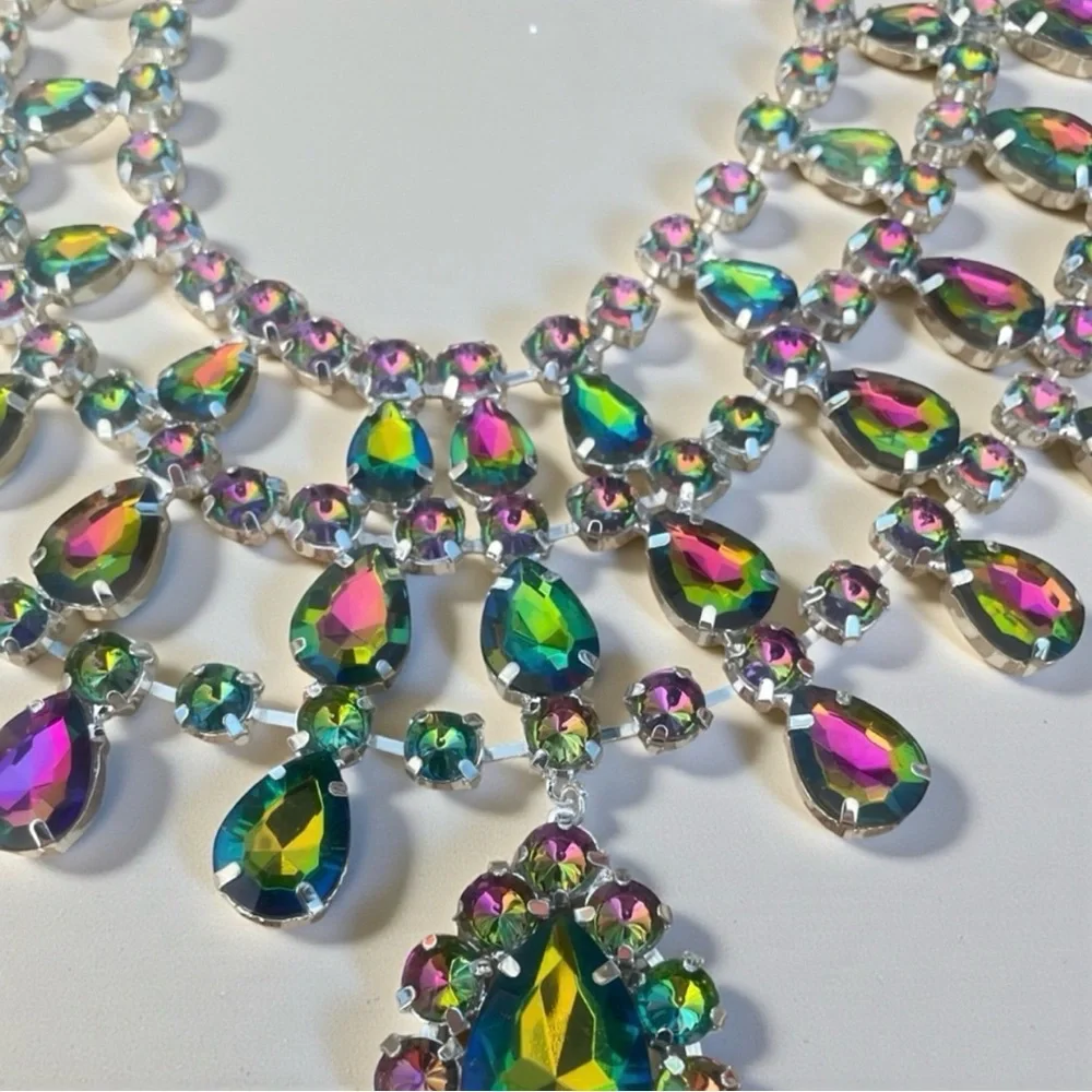 Rainbow Iridescent Statement Bib Collar Necklace